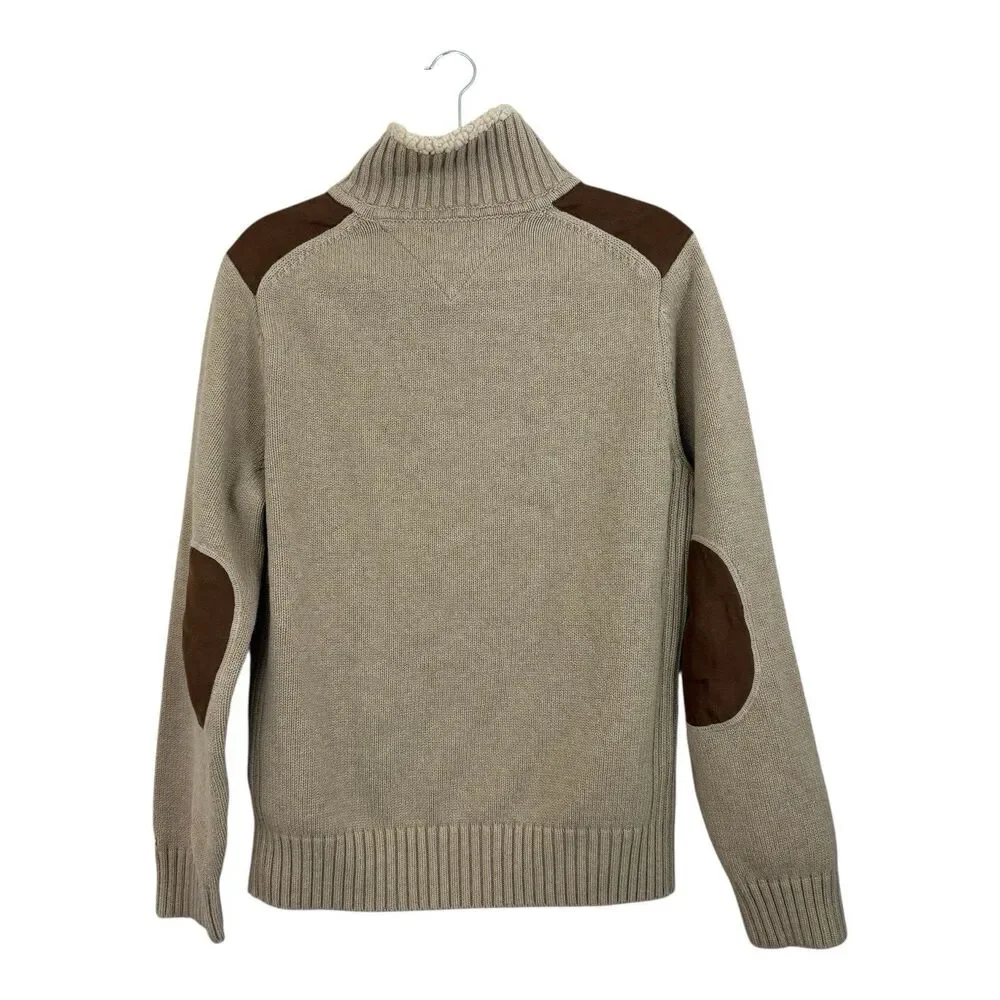 Tommy Hilfiger Zip Sweater Mens Sz M Elbow Patches Knit Sherpa 2009 Academia